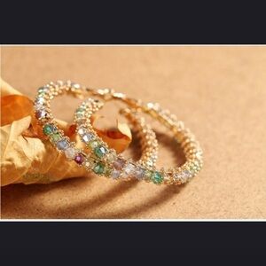 Hoops multicolor beads gold plated earrings